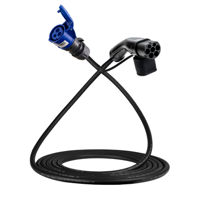 Sovitinkaapeli Type 2 (latausaseman puoli) 16A 3-napaiseen siniseen kommandopistorasiaan