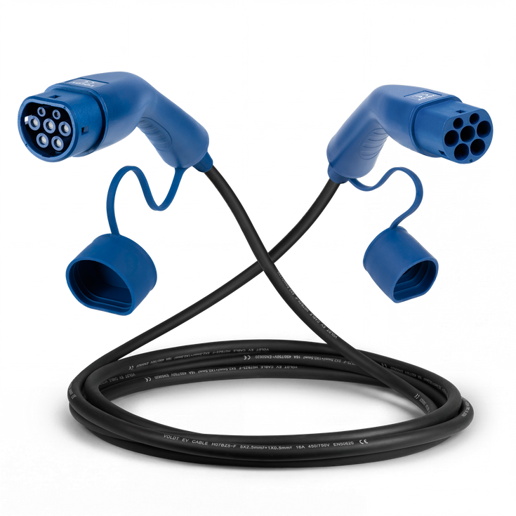 Voldt® Type 2 to Type 2 EV charging cable 16A single phase with coiled black lead